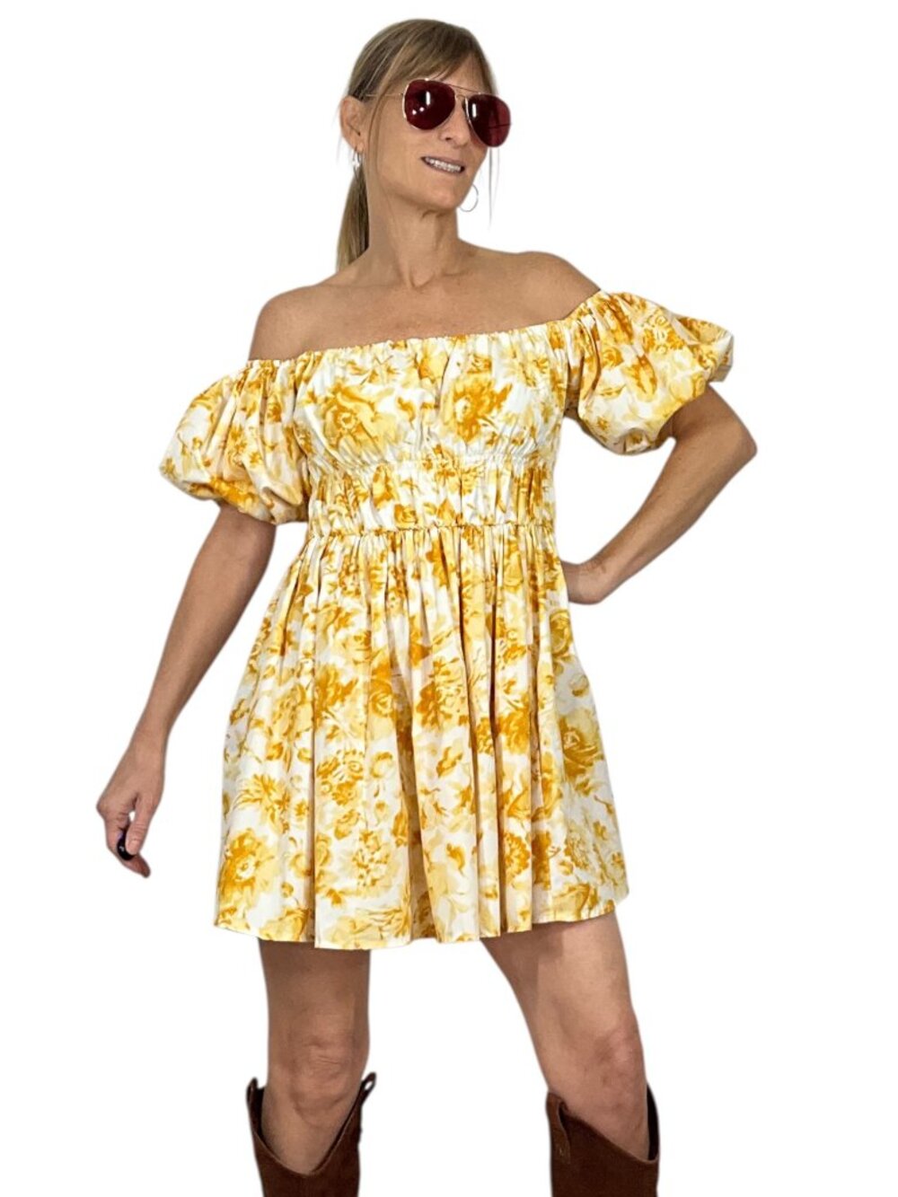 Abercrombie and Fitch Off The Shoulder Puff Sleeve Mini Dress M Floral - Picture 2 of 16
